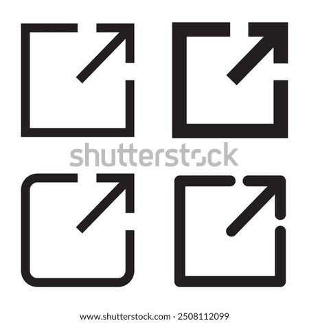 External link icons. Black arrow symbols. Four variations included. Minimalist square design.