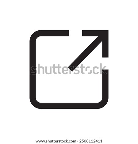 External link icon. Upward right arrow. Black minimalist symbol. Square outline shape.