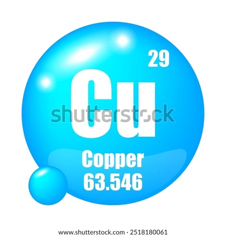 Copper icon. Element Cu. Atomic number 29. Atomic mass 63.546.