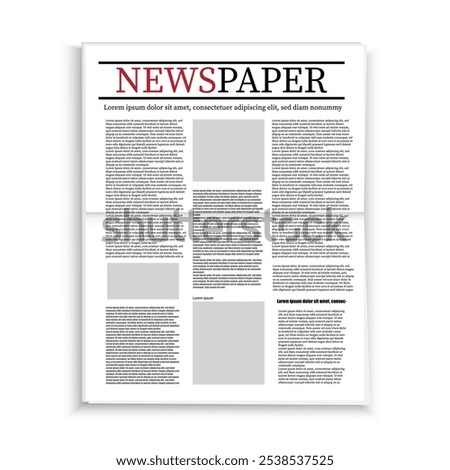 Folded newspaper icon. Open layout vector. Press publication design. Headline news view.