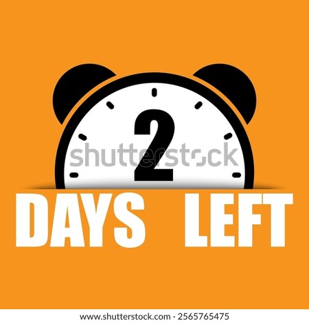 2 days left icon. Countdown clock symbol. Bold number two text. Bright orange background.