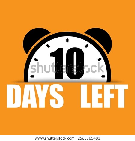 10 days left icon. Countdown clock symbol. Bold number ten text. Bright orange background.