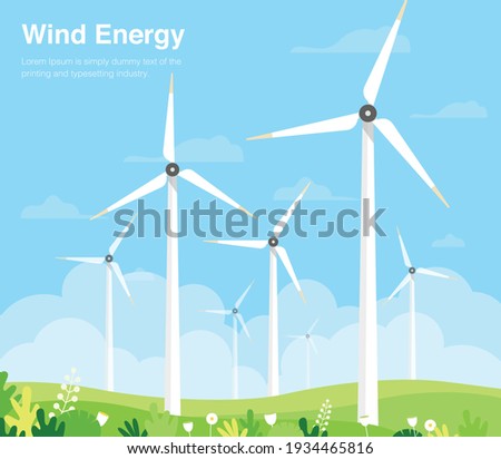 Turbine wind power green energy electricity concept wind energy plant with green grass open sky vector illustration