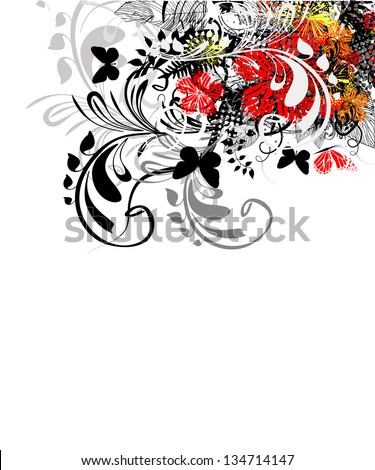 Red and black floral background. Raster