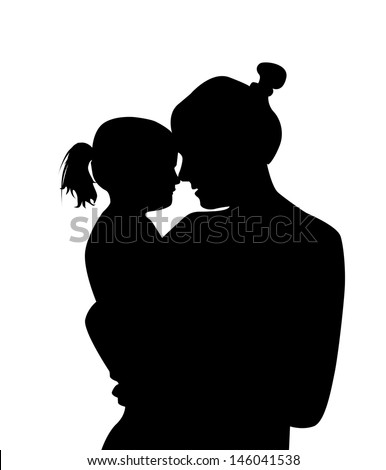 silhouette mother with a baby. Raster