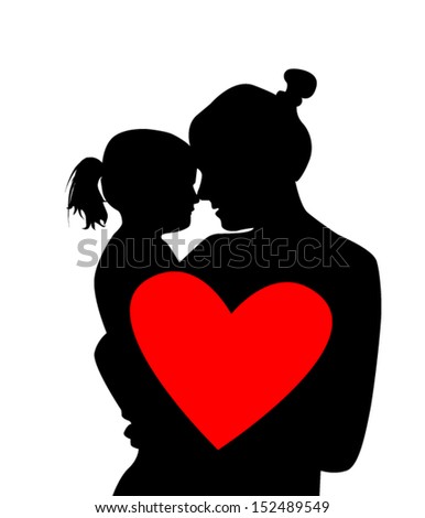 Silhouette Mother With A Baby With Red Heart Stock Vector Illustration ...