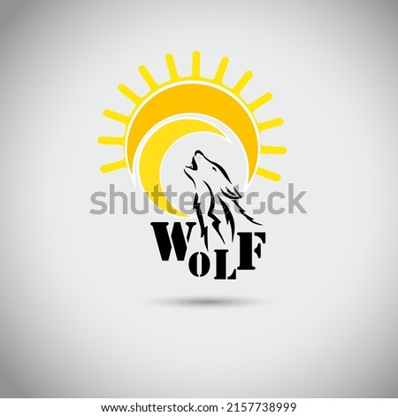 Wolf Roars vector Logo Design for Business. illustration of Wolf and Sun. Wolf LOGO Design for Brands