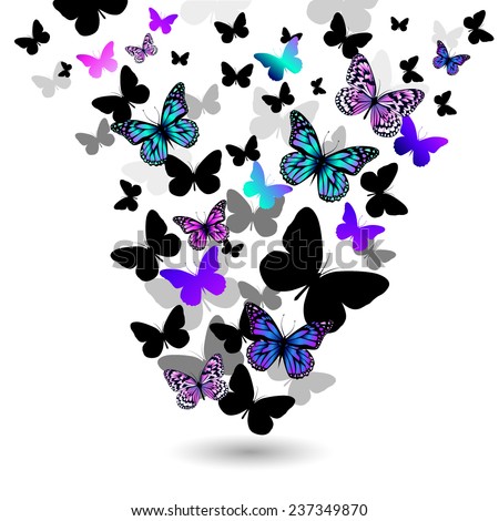 Blue purple butterfly flying up. Vector