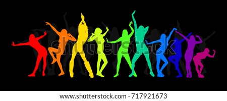 Silhouettes of dancing girls. Vector