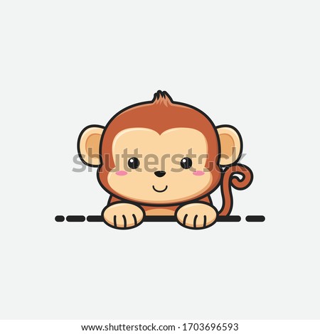 Cute monkey head in profile is isolated against a white background. Vector stock illustrations for decoration and design, cards, posters, fabrics, for children and more.