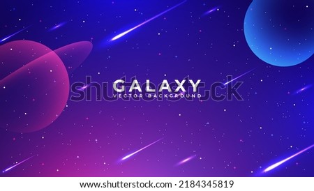 Cosmos background with realistic star dust, nebulae, planets and shining stars. Colorful galaxy background. Vector illustration of space. Starry night, infinite universe, milky way.