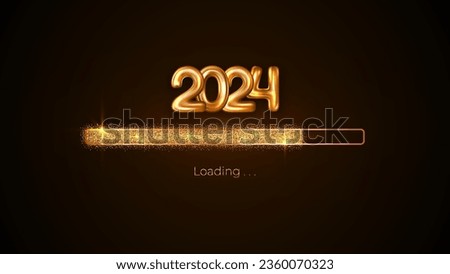 Progress bar with golden particles on black Download New Year's Eve. Loading animation screen with Glitter confetti shows almost reaching 2024. Creative festive banner with shiny progress bar