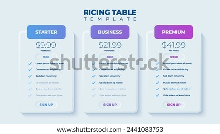 Business price chart template, Web banner checklist template design. Design a price list comparison table.	