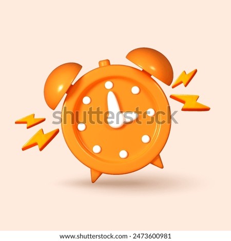 3D rendered vector illustration ringing alarm clock, isolated on a orange background. Volumetric 3D icon of an alarm clock, symbolizing reminders and deadlines.