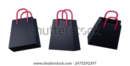 3d Black bag, featuring shopping bag isolated on a white background. Readymade recyclable shopping bag for printing.