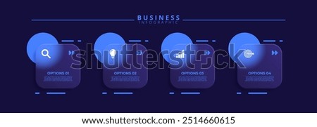 Infographic label design template featuring icons and four distinct steps. Ideal for process charts, presentation slides, workflow schemes, banners, flow diagrams, and data visualizations.