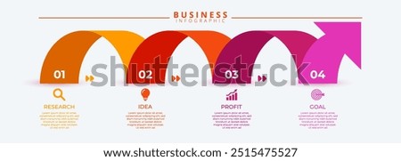 Business timeline with arrow symbols illustrating key steps to success in a visual infographic format.