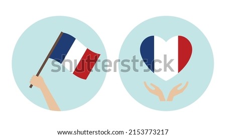 France national flag in hand and heart badge icon care with hands.