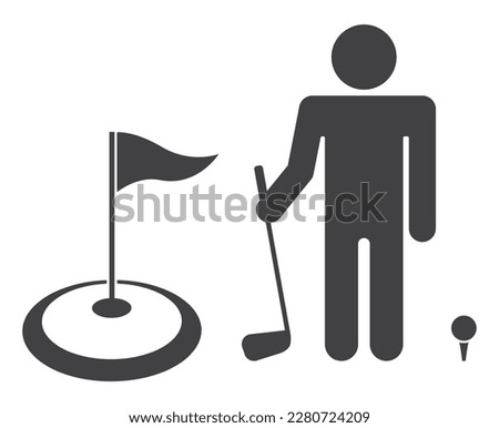 golf flag, ball and person icon set