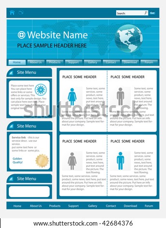 vector editable website template - blue color