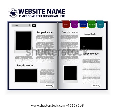 vector editable website template - book design