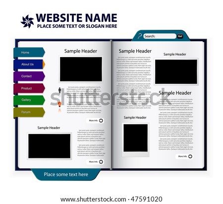 vector editable website design - book template