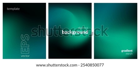 Abstract liquid background set. Gradient mesh. Effect blend dark green color. Blurred fluid colorful mix. Modern design template for web cover, header, ad banner, poster, brochure, flyer. Vector image