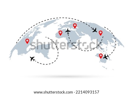 Travel, Flight Routes. Airline airplane flight path travel plans. Isolated vector illustration.