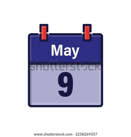 May 9, Calendar icon. Day, month. Meeting appointment time. Event schedule date. Flat vector illustration.