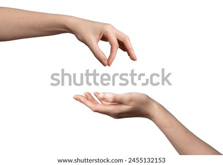 Similar – Image, Stock Photo two hands holding a red mobile smartphone and a charging cable on a green background