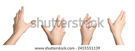 Similar – Image, Stock Photo Hands of a young person hold purple colored smartphone. The arms are placed on a wooden table top.