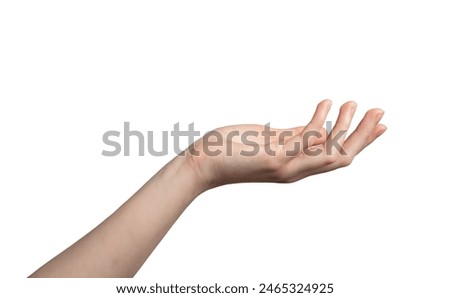 Similar – Image, Stock Photo Hands of a young person hold purple colored smartphone. The arms are placed on a wooden table top.