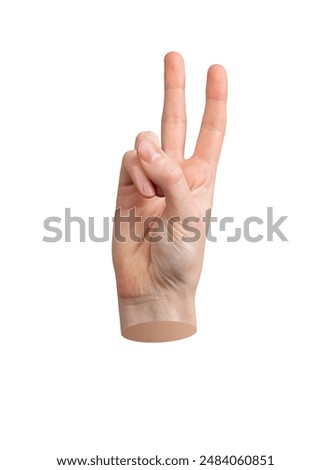 Similar – Image, Stock Photo Female palm with V-sign with rainbow bracelet