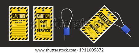 Lock out, tag out with a caution tag vector illustration. Caution and out of service warning. Machine and electrical system and safety equipment. Isolated on black background.