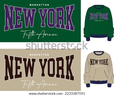 new york manhattan fifth avenue graphic design sweatshirt green typography varsity college campus