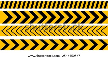 Caution and danger tapes. Warning tape. Black and yellow line striped. Set of caution tapes with black and yellow diagonal slashes or chevron print.