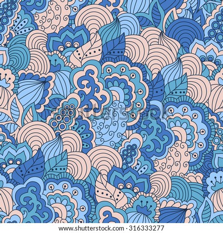 Hand drawn seamless pattern with floral elements. Colorful background. Pattern can be used for fabric, wallpaper or wrapping.