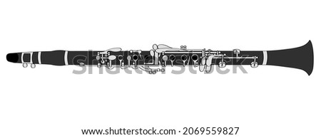 Clarinet musical instrument hand drawn sketch.