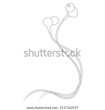 Earphones with cable sketch outline vector.