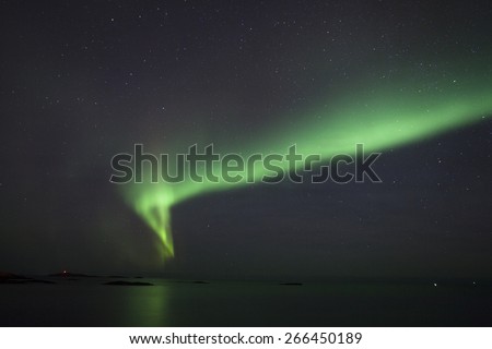 Northern light, polar light, green, Norway, art of nature, sea, water, ocean, island