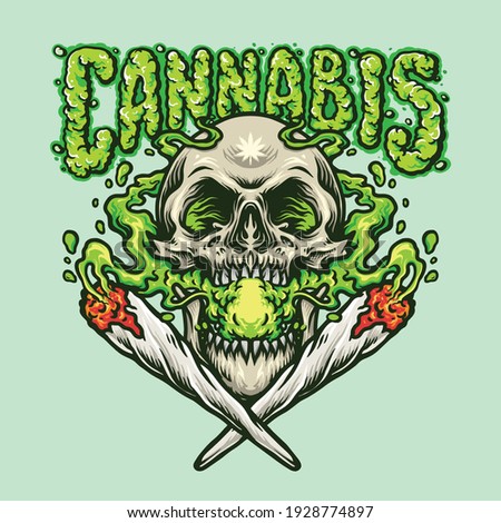 Smoking Skull Cannabis Joint illustrations for your work Logo, mascot merchandise t-shirt, stickers and Label designs, poster, greeting cards advertising business company or brands.
