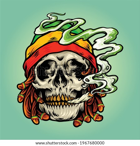 Weed Skull Smoke Cannabis Jamaican Hat Vector illustrations for your work Logo, mascot merchandise t-shirt, stickers and Label designs, poster, greeting cards advertising business company or brands.