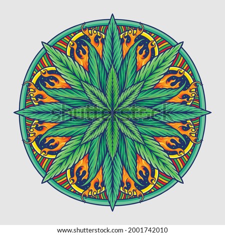 Weed Leaf Mandala Cannabis Vector illustrations for your work Logo, mascot merchandise t-shirt, stickers and Label designs, poster, greeting cards advertising business company or brands.
