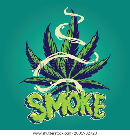 Smoke Cannabis Leaves With Clouds Vector illustrations for your work Logo, mascot merchandise t-shirt, stickers and Label designs, poster, greeting cards advertising business company or brands.