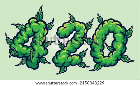 420 words lettering with weed smoke ornate vector illustrations for your work logo, merchandise t-shirt, stickers and label designs, poster, greeting cards advertising business company or brands