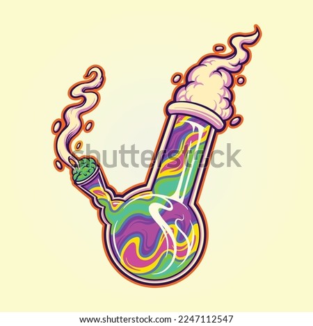 Trippy glass bong weed smoke vector illustrations for your work logo, merchandise t-shirt, stickers and label designs, poster, greeting cards advertising business company or brands