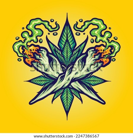 Smoking weed cigarette joint cannabis leaf illustration vector illustrations for your work logo, merchandise t-shirt, stickers and label designs, poster, greeting cards advertising business company 