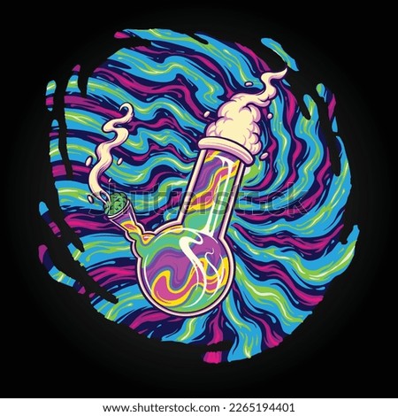 Psychedelic trippy glass bong smoking weed logo illustrations vector illustrations for your work logo, merchandise t-shirt, stickers and label designs, poster, greeting cards advertising business 