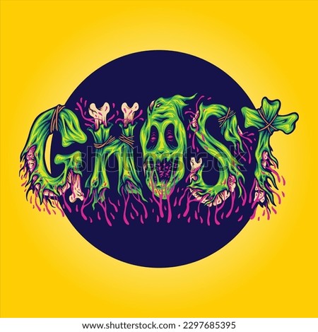 Ghost lettering word with disgusting slime monster letter illustration vector for your work logo, merchandise t-shirt, stickers and label designs, poster, greeting cards advertising business company