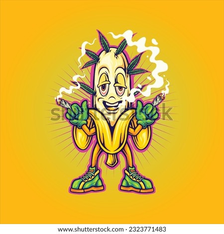 Stoned banana kush hybrid weed strain illustrations vector illustrations for your work logo, merchandise t-shirt, stickers and label designs, poster, greeting cards advertising business 